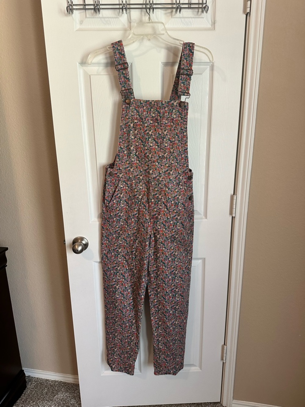 Boden Floral Print Cotton Overalls in Pink and Green